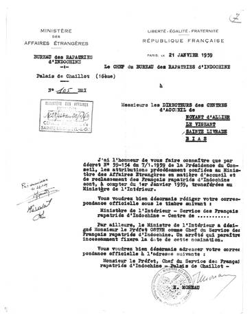 Changement de tutelle en 1959 